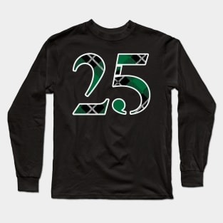 25 Sports Jersey Number Green Black Flannel Long Sleeve T-Shirt